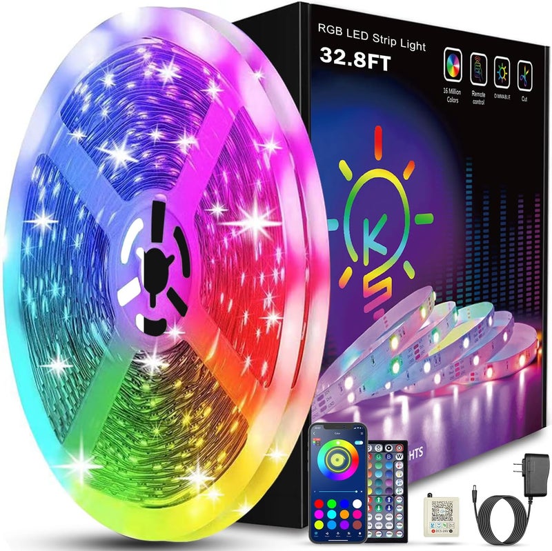 Keepsmile 32.8ft Strip Lights Smart App Music Sync Color Changing RGB Bluetooth LED Strips with Remote Led Lights for Bedroom Home Decoration - Image 1